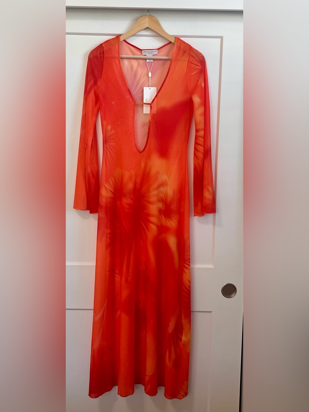 Carolina Constas Bright Orange Floral Sheer Maxi Coverup - Picture 5 of 7